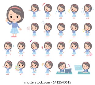 A set of girl with who express various emotions.There are actions related to workplaces and personal computers. 