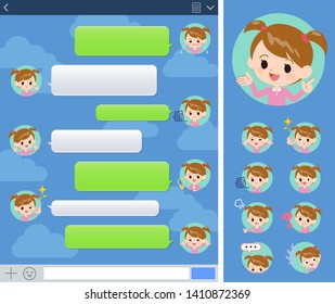 A set of girl who expresses various emotions on the SNS window.There are variations of emotions such as joy and sadness.It's vector art so it's easy to edit.
