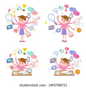 A set of girl who perform multitasking in the school.There are things to do smoothly and a pattern that is in a panic.It's vector art so it's easy to edit.
