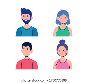 set of girls and attractive boys user with casual clothes, vector illustration