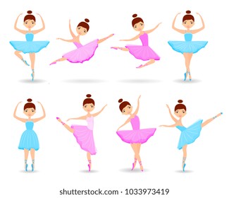 Set of girls ballet dancer. Young ballerina in tutu dress, different choreographic position collection.