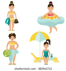 Set of girls in bathing suits