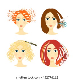 set of girls for beauty salon and a barber shop vector illustration