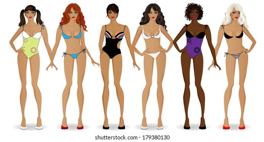a set of girls in bikinis