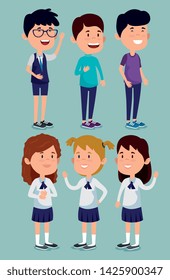 set of girls and boys with casual clothes