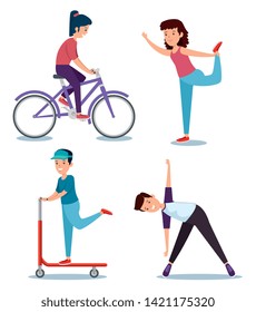 set of girls and boys practice sport activity
