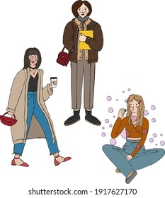 Set of girls in cartoon style. Vector illustration.