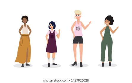 set of girls casual clothes and hairstyle