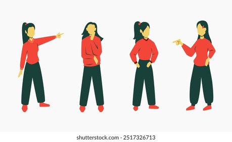 Set of girls with casual urban style posing with various gestures. Exciting sporty girl design resources.