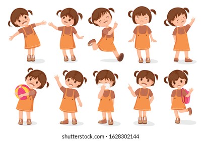 set girls characters cartoon style.vector illustration