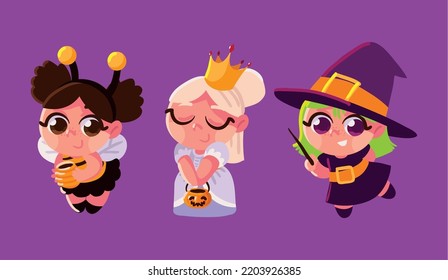 set of girls in costumes halloween, design