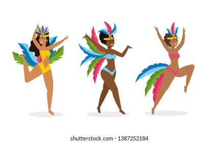set girls dancers with cute costume and feathers