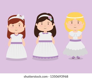 set girls with dress and hairstyle to first communion