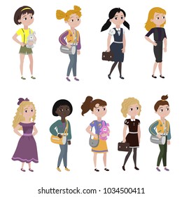 Set of girls dressed in different beautiful outfits