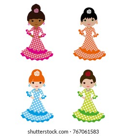 Set girls dressed in flamenco in vector