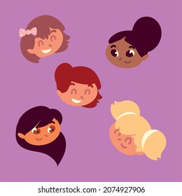 set of girls face character