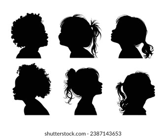 set of girls  face profile,silhoutte.