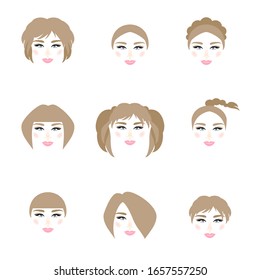 Set of girls faces. Blondes with different hairstyles. Vector trendy illustration.