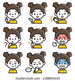 Set of girl's facial illustration.