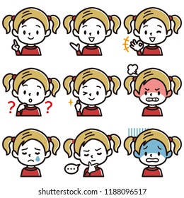 Set of girl's facial illustration.Blonde girls character.