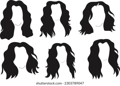 Set of Girls hair silhouette vector collection