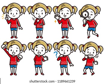 Set of girl's illustration.Blonde boy character.