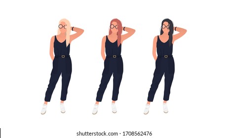Set of girls isolated on a white background.
Stylish girl in a business suit. Vector illustration.