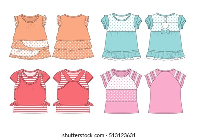Set of girl's shirt blouse vector template