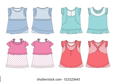 Set of girl's shirt blouse vector template