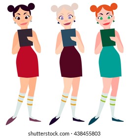 Set of girls with tablet