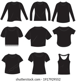 Set of girls t-shirt illustration for fashion design.