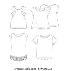 Set of girl's t-shirt. Vector illustration