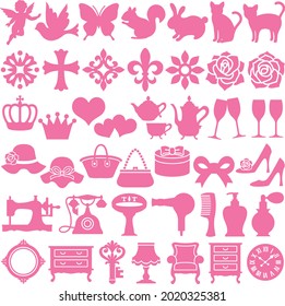 Set of girly icons. vector illustration.