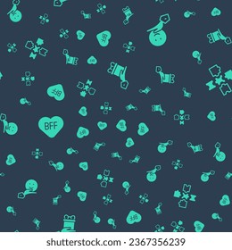 Set Give gift, Happy friendship day, BFF or best forever and Puzzle pieces toy on seamless pattern. Vector