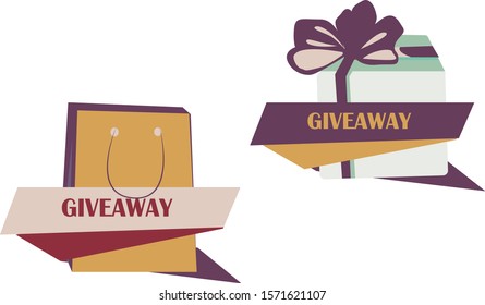  set of Giveaway enter to win poster template design for social media post or website banner. Gift box vector illustration with modern typography text style.