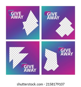 Set giveaway social media post template and messy image space colored by colorful gradient colors 