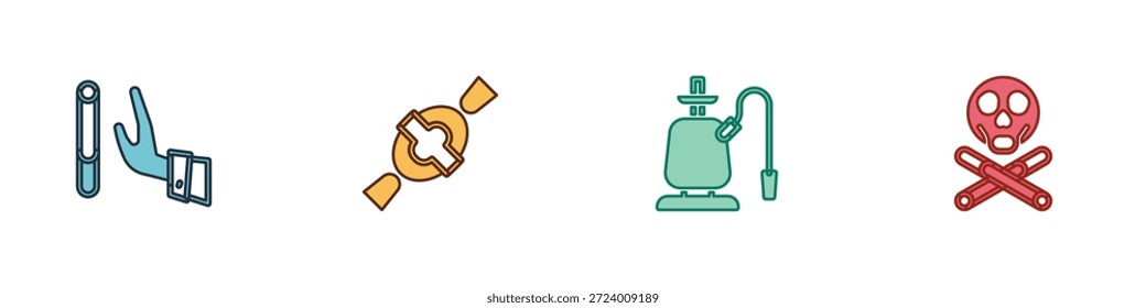 Set Renunciar al cigarrillo, caramelo, cachimba y huesos icono de calavera. Vector