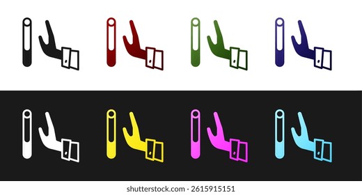 Set Giving up cigarette icon isolated on black and white background. Tobacco sign. Smoking symbol. Healthy lifestyle. Vector