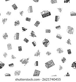 Set Glacier melting, Global warming, fire and Full dustbin on seamless pattern. Vector