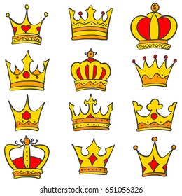Set of glamour crown doodle