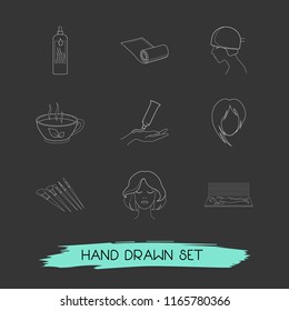 Set of glamour icons line style symbols with brush set, hair care, hand cream icons for your web mobile app logo design.
