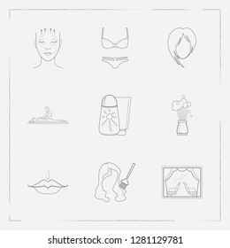 Set of glamour icons line style symbols with shaving brush, lips, barbershop and other icons for your web mobile app logo design.