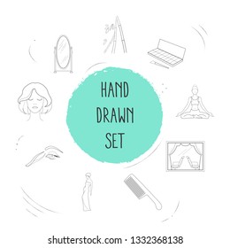 Set of glamour icons line style symbols with barbershop, yoga girl, short hairstyle and other icons for your web mobile app logo design.