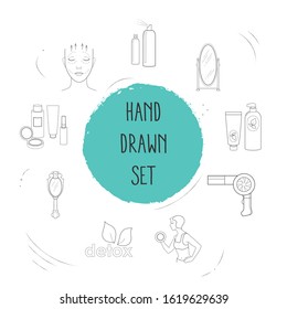 Set of glamour icons line style symbols with fitness, herbal detox, spray and other icons for your web mobile app logo design.
