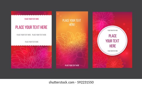 Set of glance cards with flower background.  Design vector templates