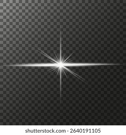 A set of glare. Flashes of light rays. Glow, radiance, glitter effect. A collection of different glowing sparks, stars. Vector illustration on a transparent background.