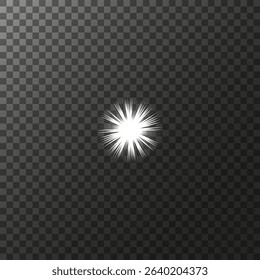 A set of glare. Flashes of light rays. Glow, radiance, glitter effect. A collection of different glowing sparks, stars. Vector illustration on a transparent background.