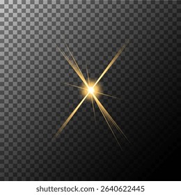 A set of glare. Flashes of light rays. Glow, radiance, glitter effect. A collection of different glowing sparks, stars. Vector illustration on a transparent background. 