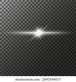 A set of glare. Flashes of light rays. Glow, radiance, glitter effect. A collection of different glowing sparks, stars. Vector illustration on a transparent background. 