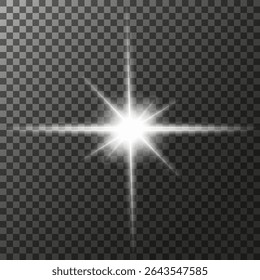 Um conjunto de brilho. Raios de luz. Brilho, radiância, efeito de brilho. Uma coleção de diferentes faíscas brilhantes, estrelas. Ilustração vetorial em um fundo transparente. 